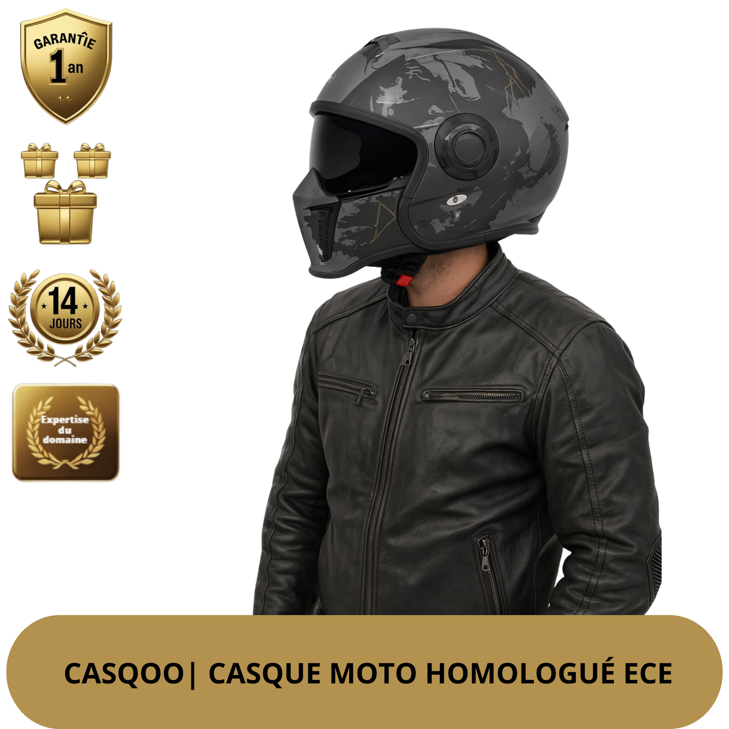 Casque Moto Intégral | Style Combat Rétro | Visière Double + Mentonnière Détachable | Homologué ECE & DOT