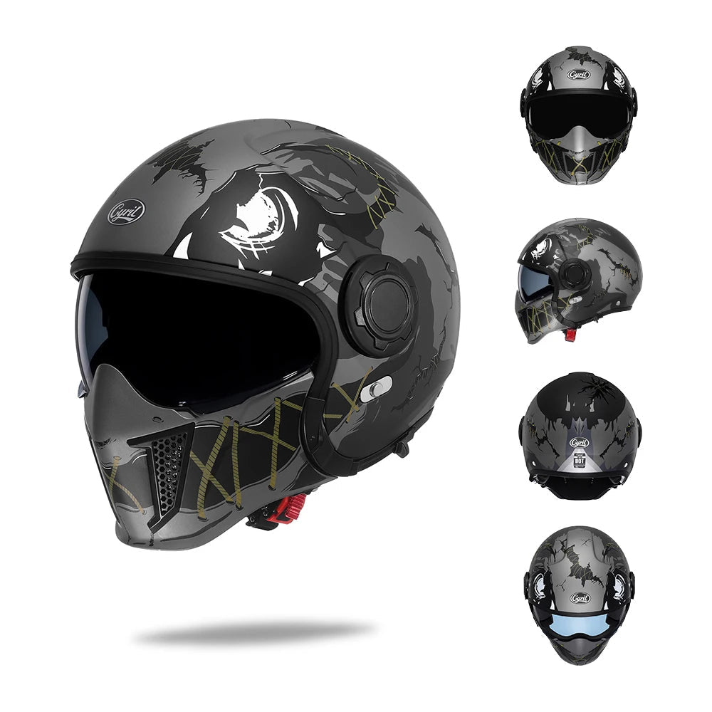 Casque Moto Intégral | Style Combat Rétro | Visière Double + Mentonnière Détachable | Homologué ECE & DOT
