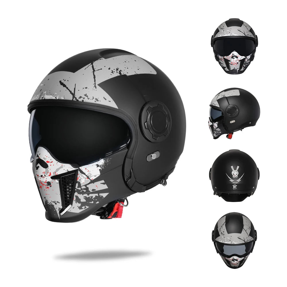Casque Moto Intégral | Style Combat Rétro | Visière Double + Mentonnière Détachable | Homologué ECE & DOT