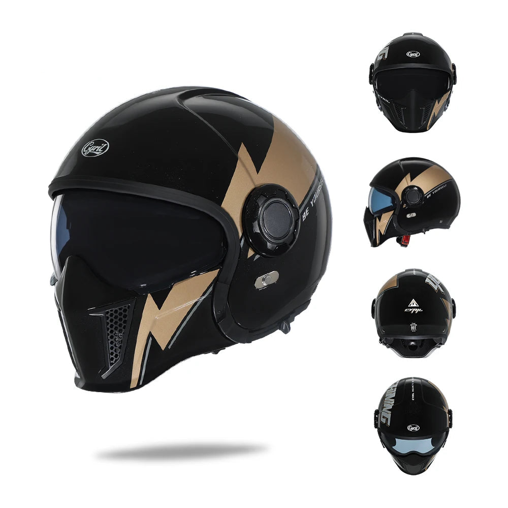 Casque Moto Intégral | Style Combat Rétro | Visière Double + Mentonnière Détachable | Homologué ECE & DOT