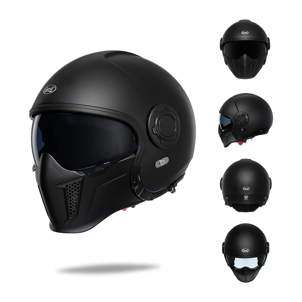 Casque Moto Intégral | Style Combat Rétro | Visière Double + Mentonnière Détachable | Homologué ECE & DOT