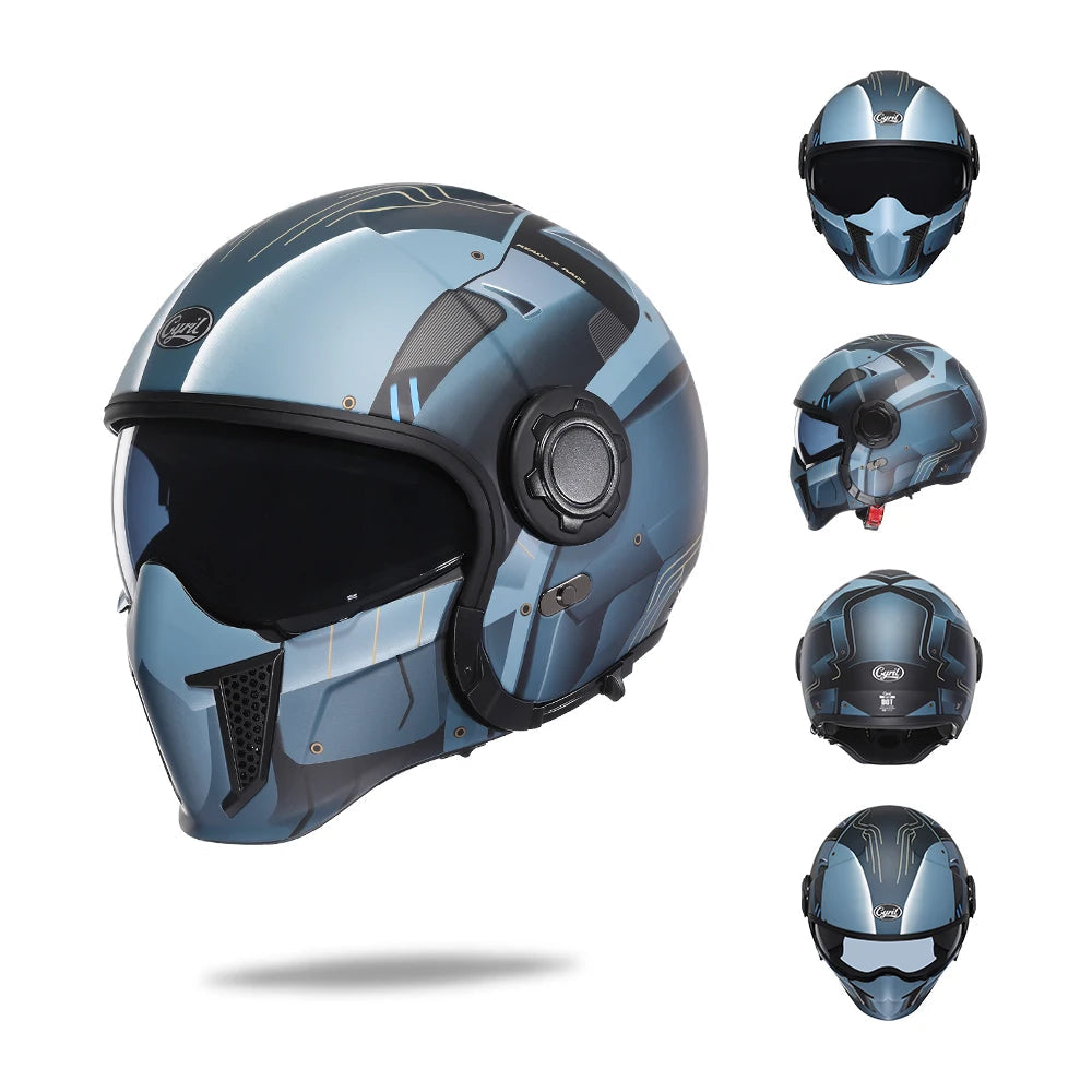 Casque Moto Intégral | Style Combat Rétro | Visière Double + Mentonnière Détachable | Homologué ECE & DOT