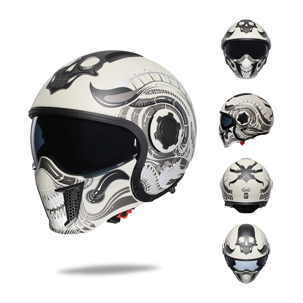 Casque Moto Intégral | Style Combat Rétro | Visière Double + Mentonnière Détachable | Homologué ECE & DOT