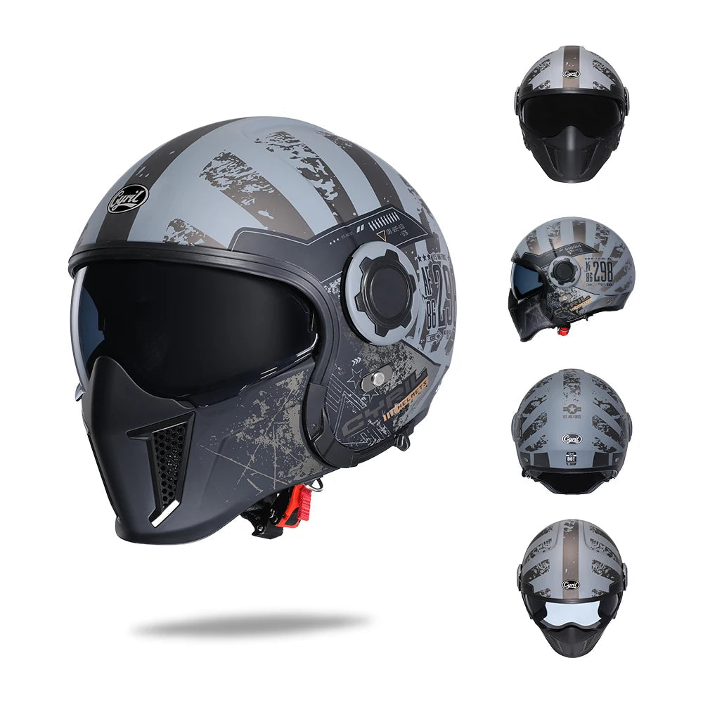 Casque Moto Intégral | Style Combat Rétro | Visière Double + Mentonnière Détachable | Homologué ECE & DOT