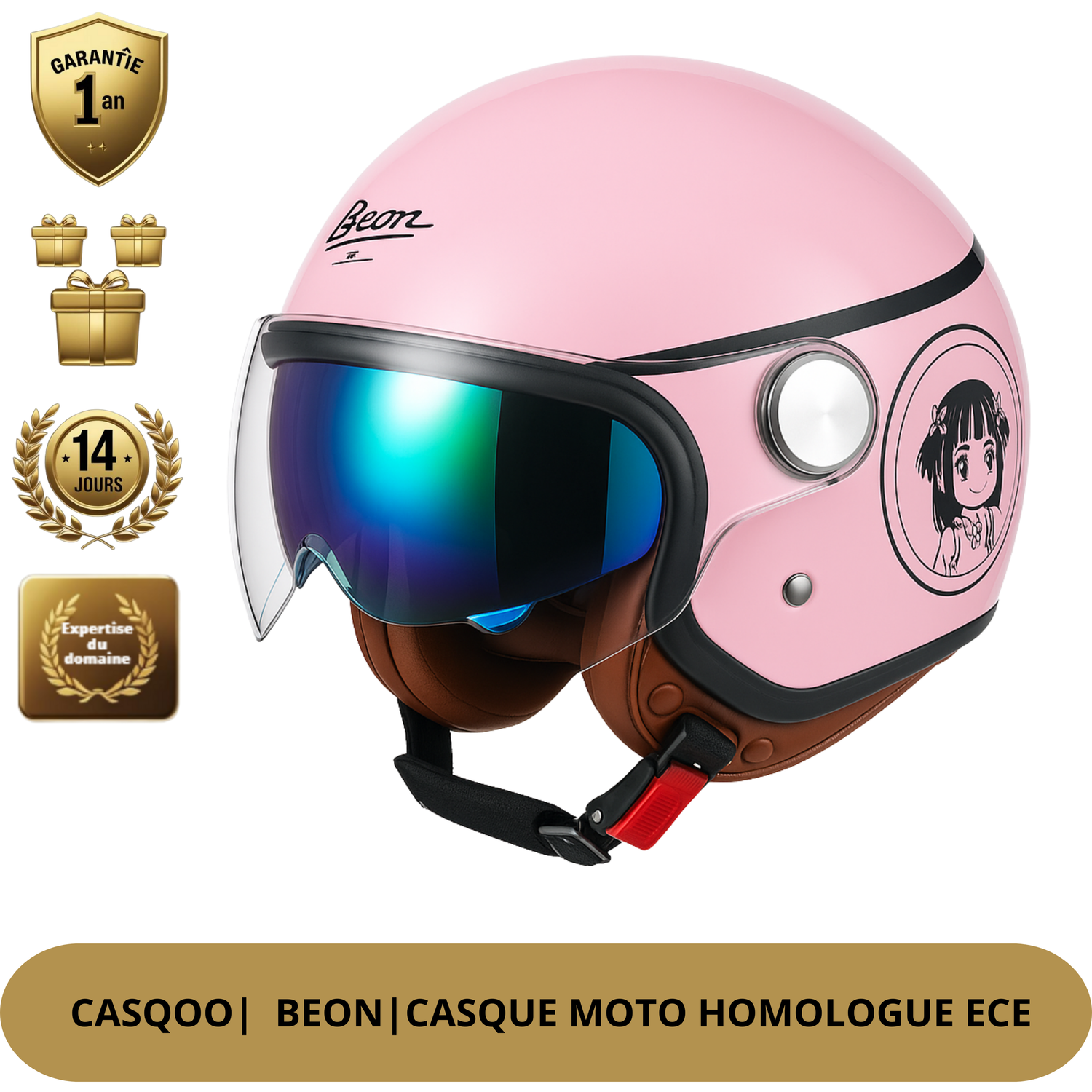 Casque de moto femme rétro – Demi-casque trois quarts avec visière teintée