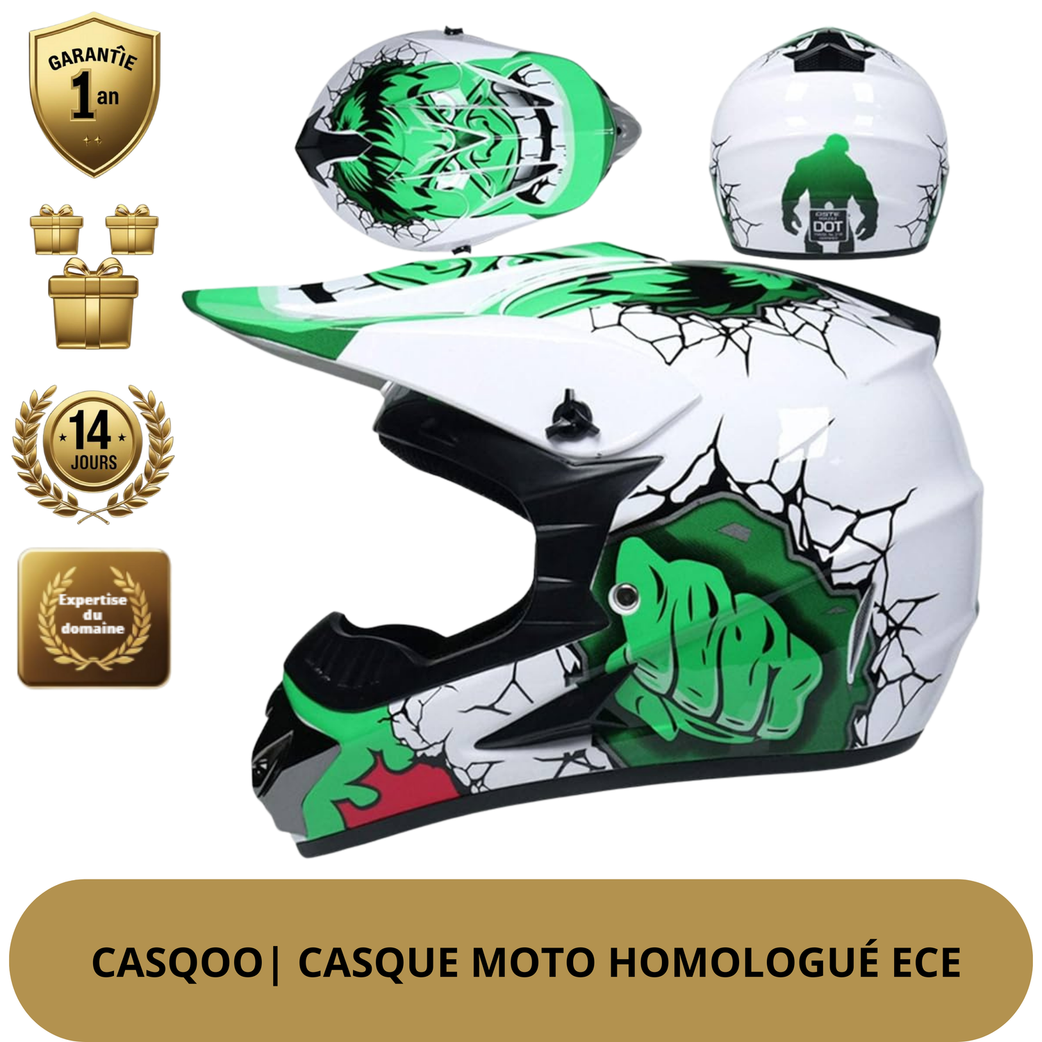 Casque Motocross – Homologué DOT + ECE | Design Futuriste Ultra Stylé | VTT, MX, Tout-Terrain