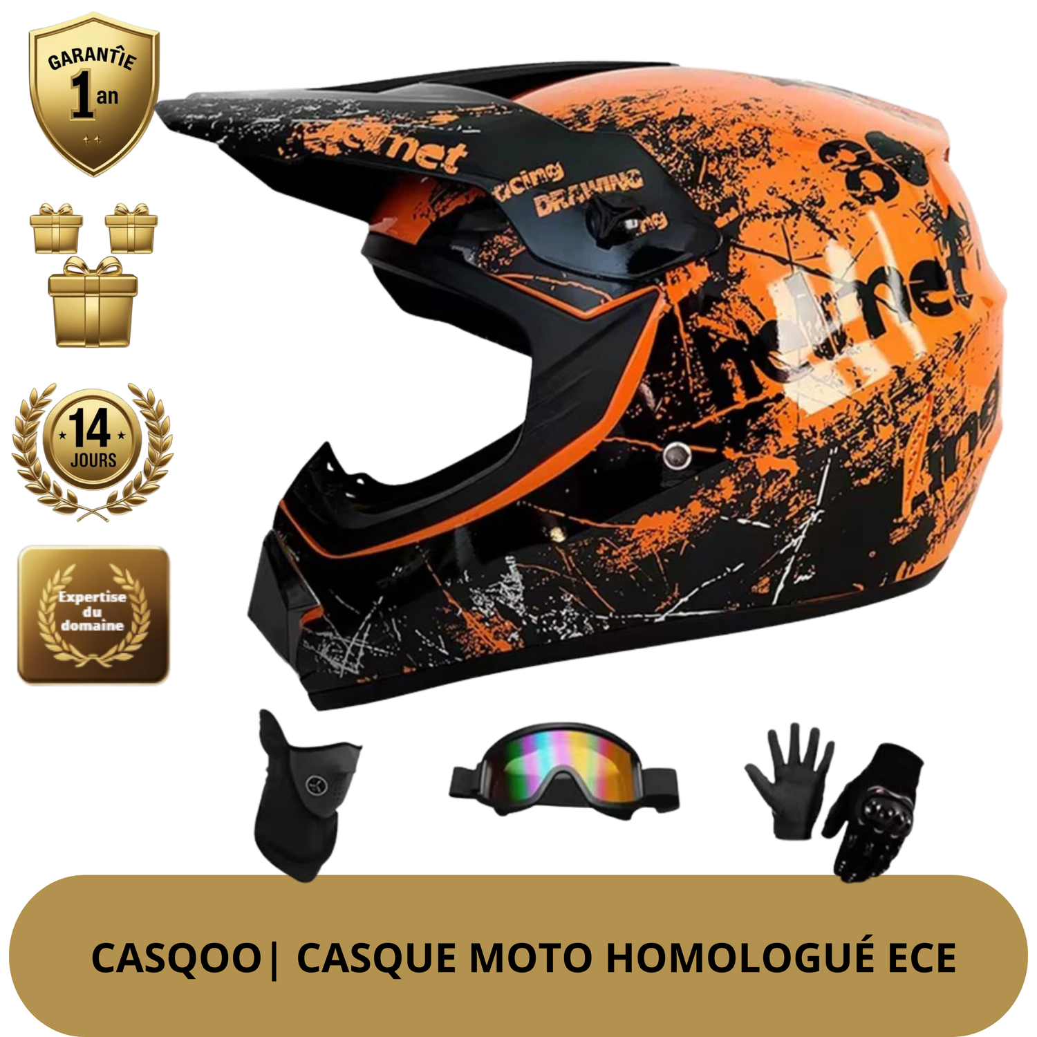 Casque Motocross – Homologué DOT + ECE | Design Futuriste Ultra Stylé | VTT, MX, Tout-Terrain