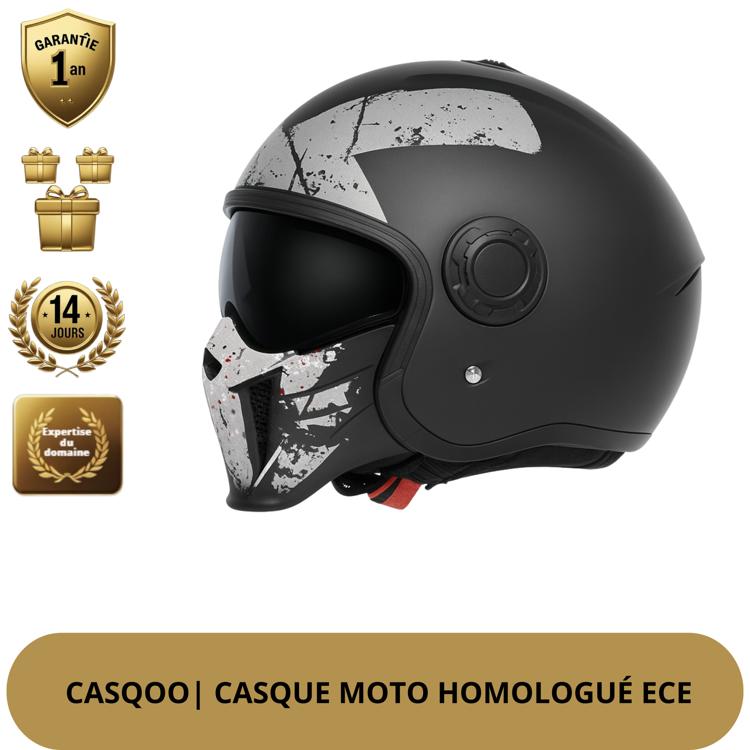 Casque Moto Intégral | Style Combat Rétro | Visière Double + Mentonnière Détachable | Homologué ECE & DOT
