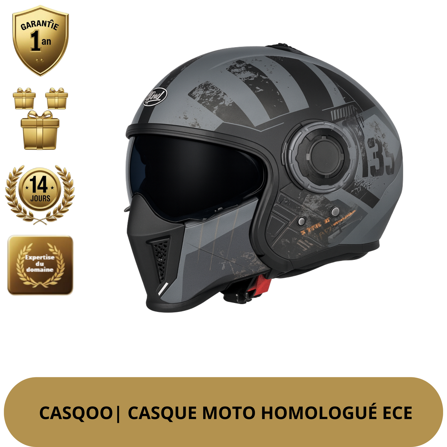 Casque Moto Intégral | Style Combat Rétro | Visière Double + Mentonnière Détachable | Homologué ECE & DOT