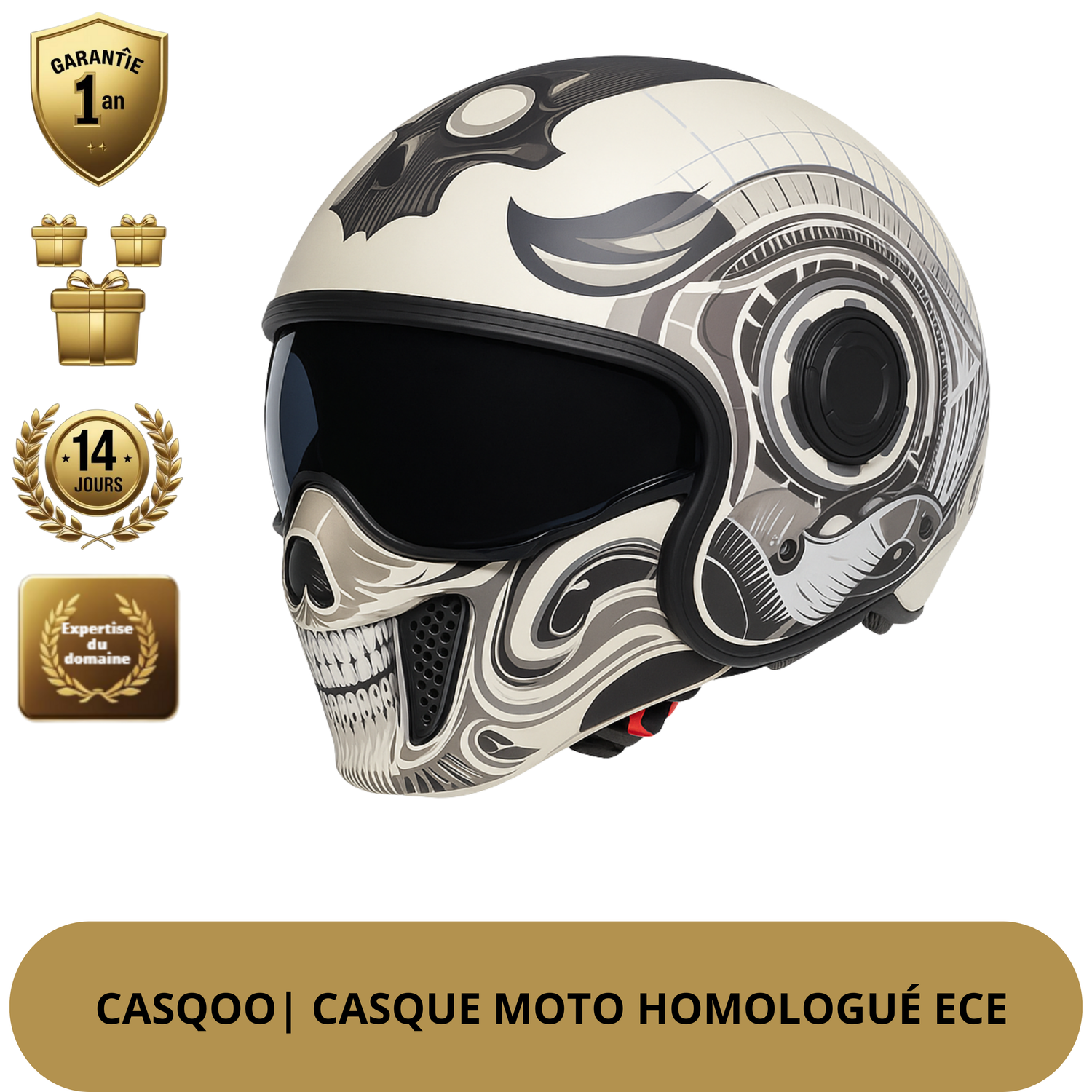 Casque Moto Intégral | Style Combat Rétro | Visière Double + Mentonnière Détachable | Homologué ECE & DOT