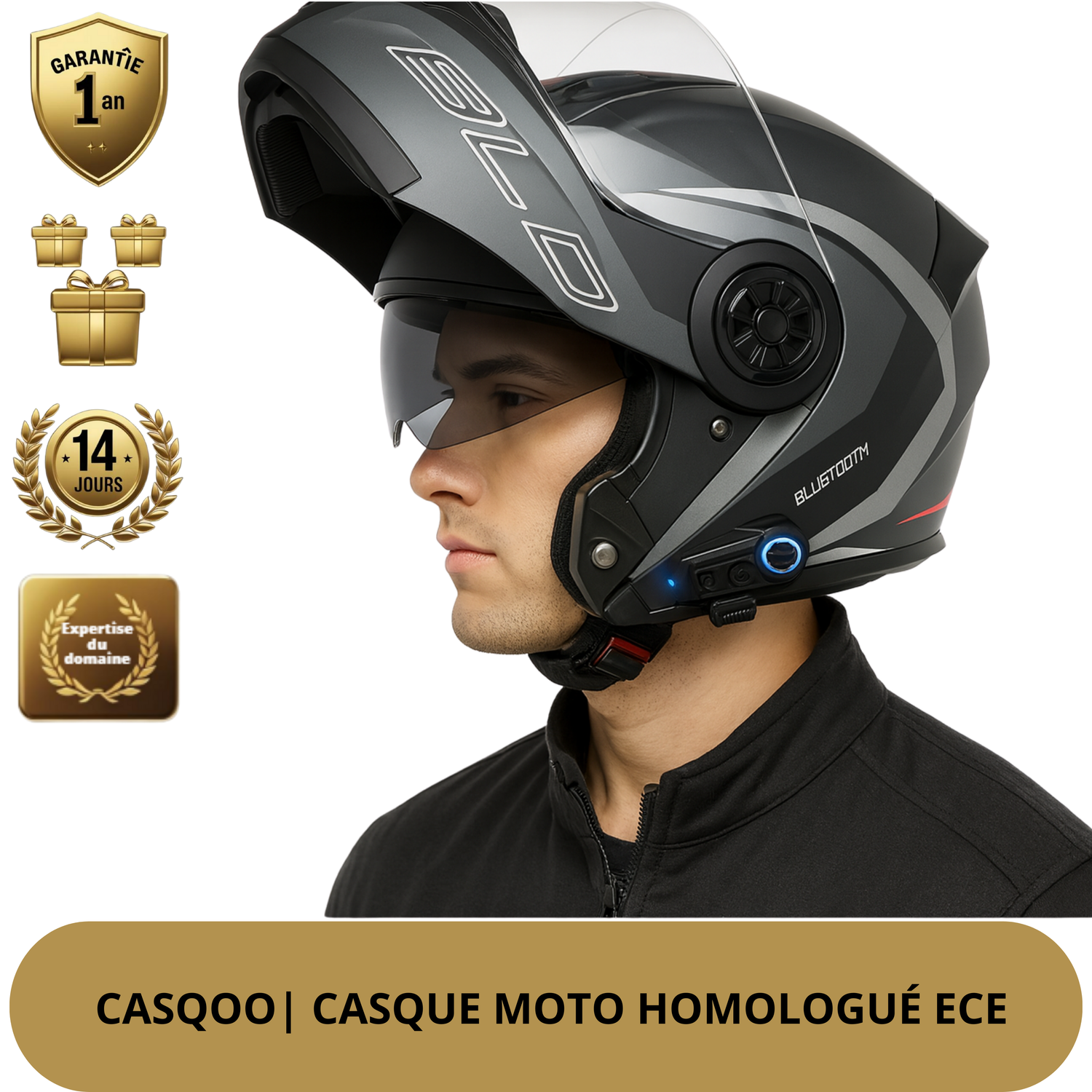 Casque moto Bluetooth rabattable ECE/DOT – Connecté, sécurisant, prêt pour tous tes trajets