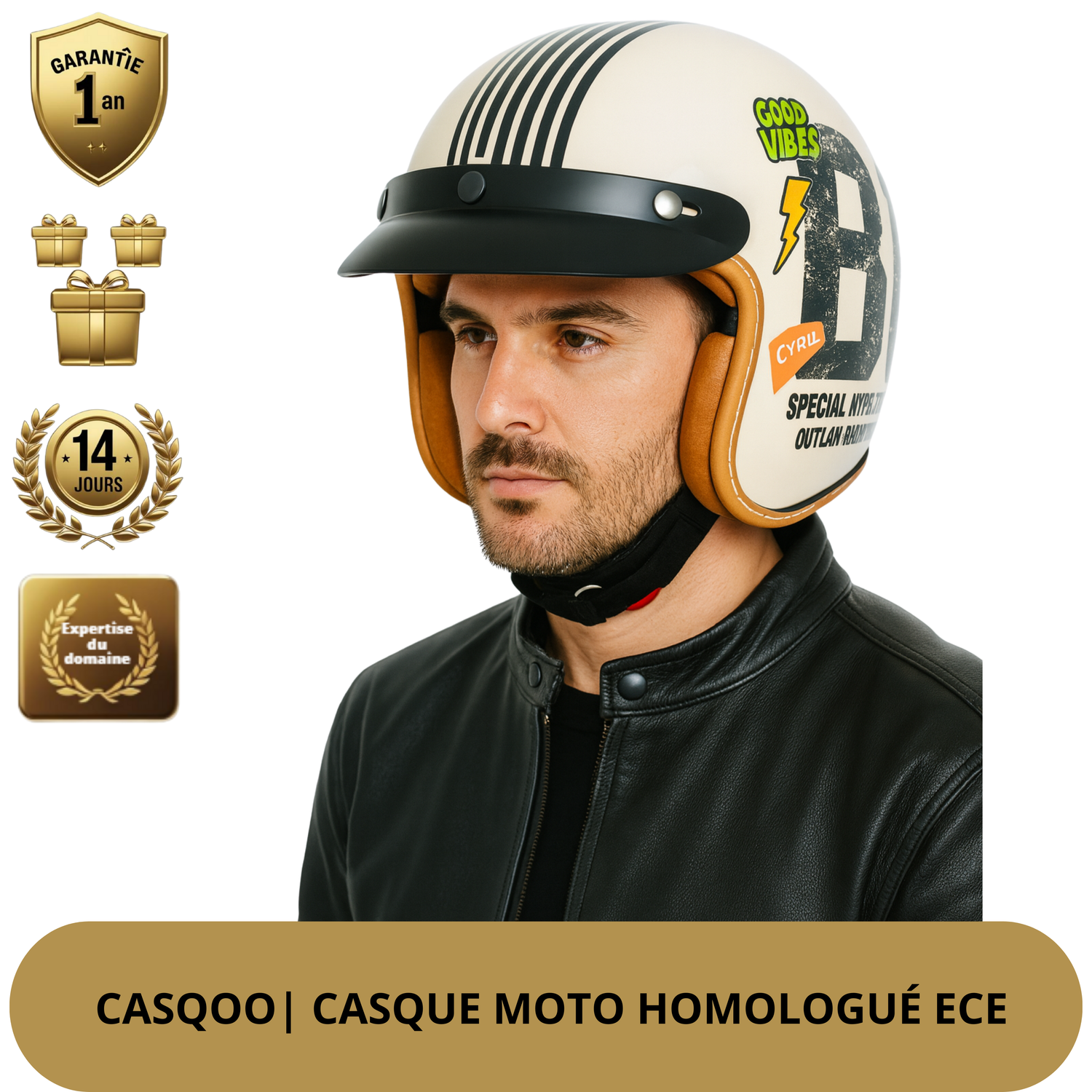 Casque Moto Vintage –  Style et Look Racer, Homologué DOT & ECE