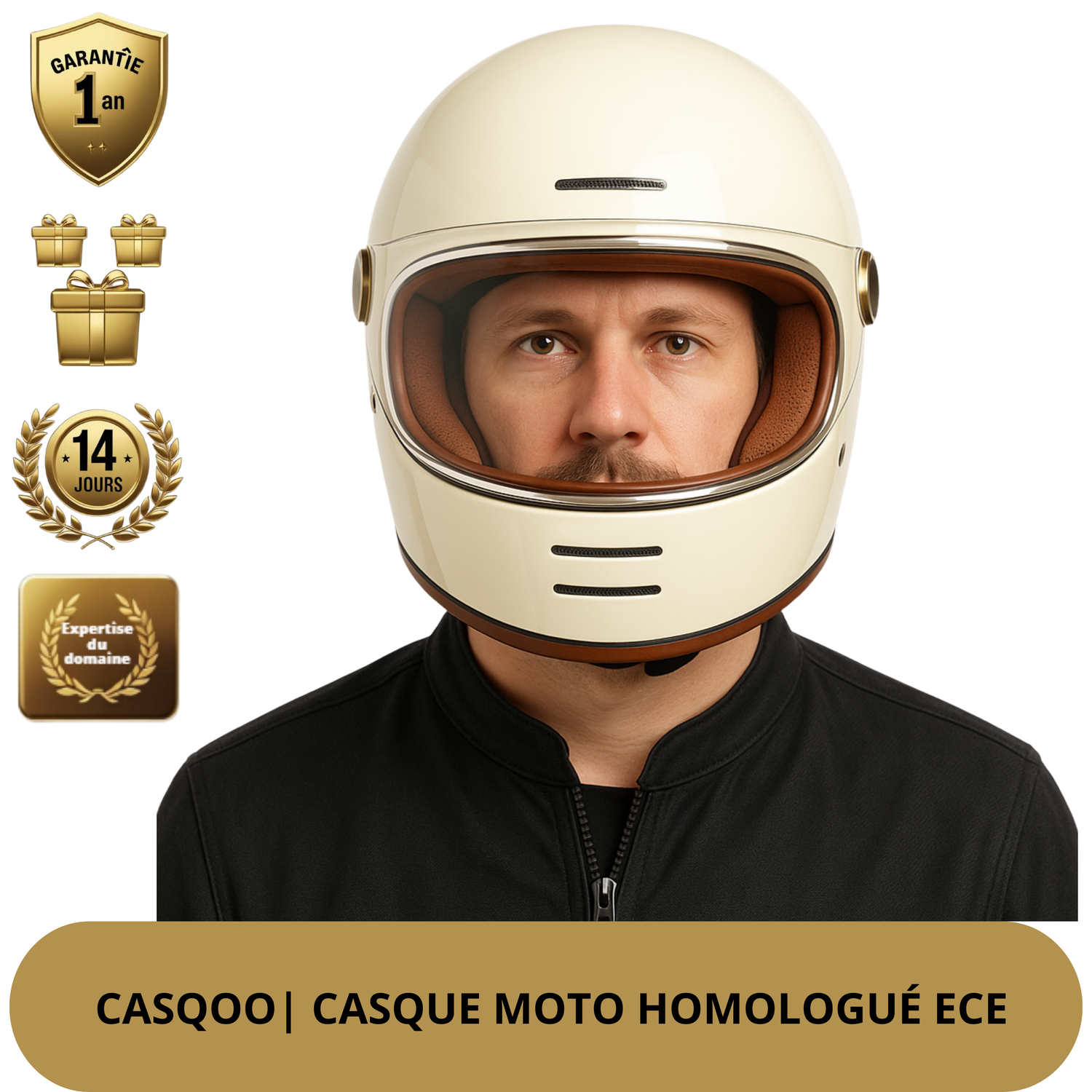 Casque Moto Vintage Café Racer – Rétro et Stylé avec Visière Transparente